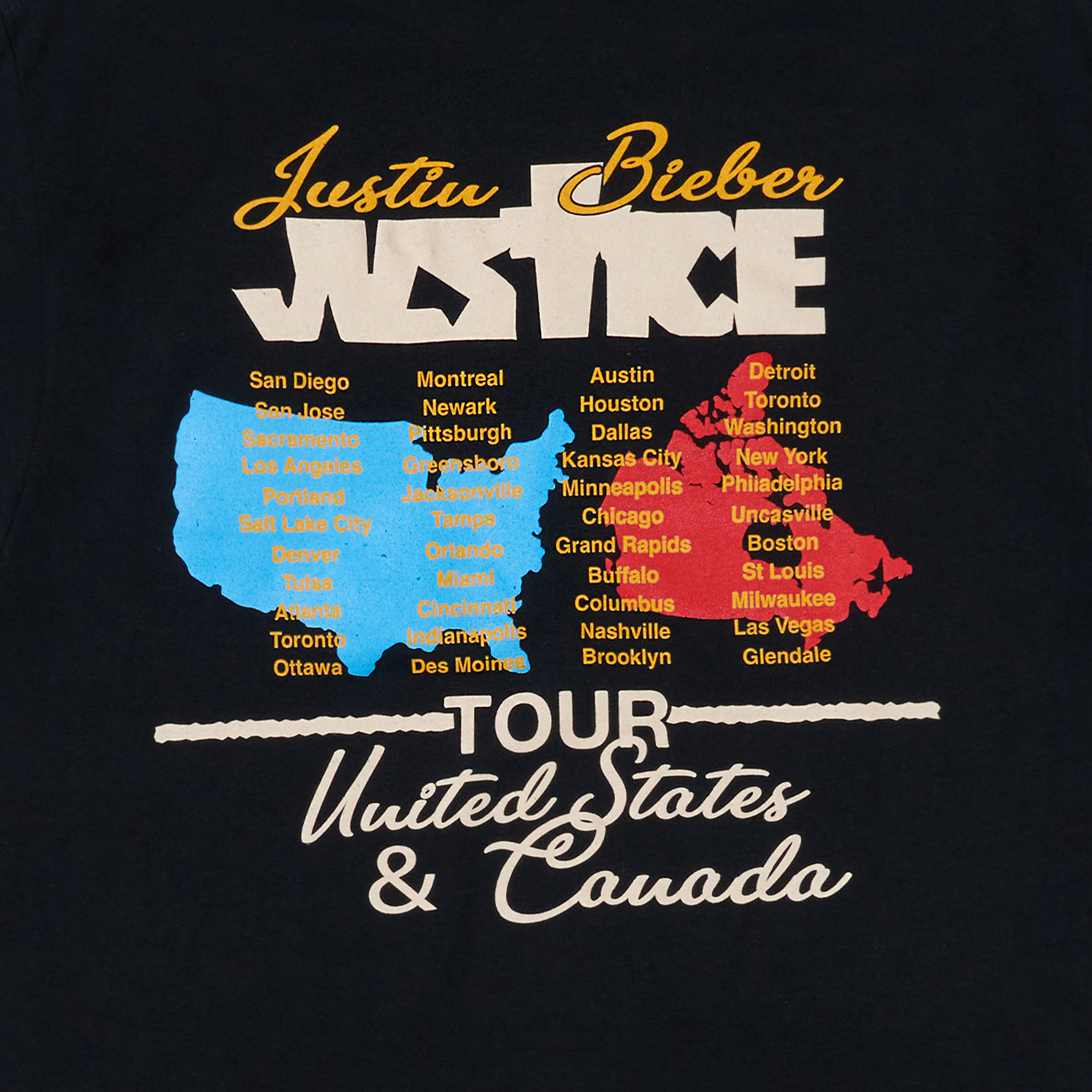 JUSTICE US & CANADA TOUR BLACK T-SHIRT BACK DETAIL