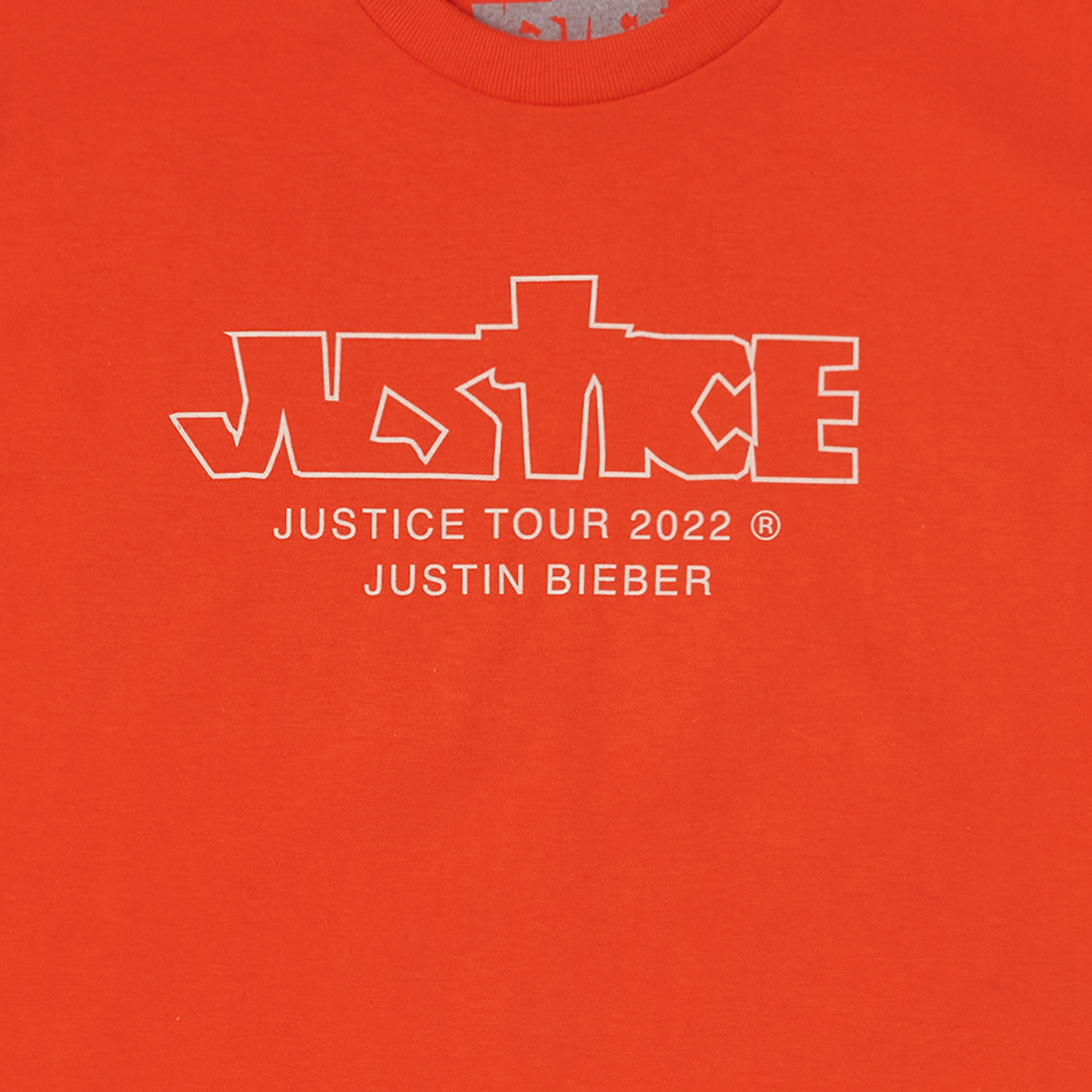 JUSTICE US & CANADA TOUR ORANGE T-SHIRT FRONT DETAIL
